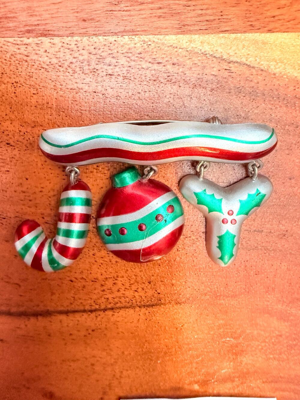 Hallmark Acrylic Christmas JOY Dangle Brooch